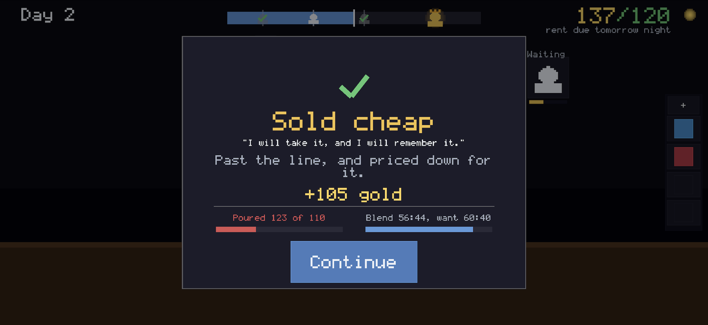 Alcherogue potion sale result and quality breakdown