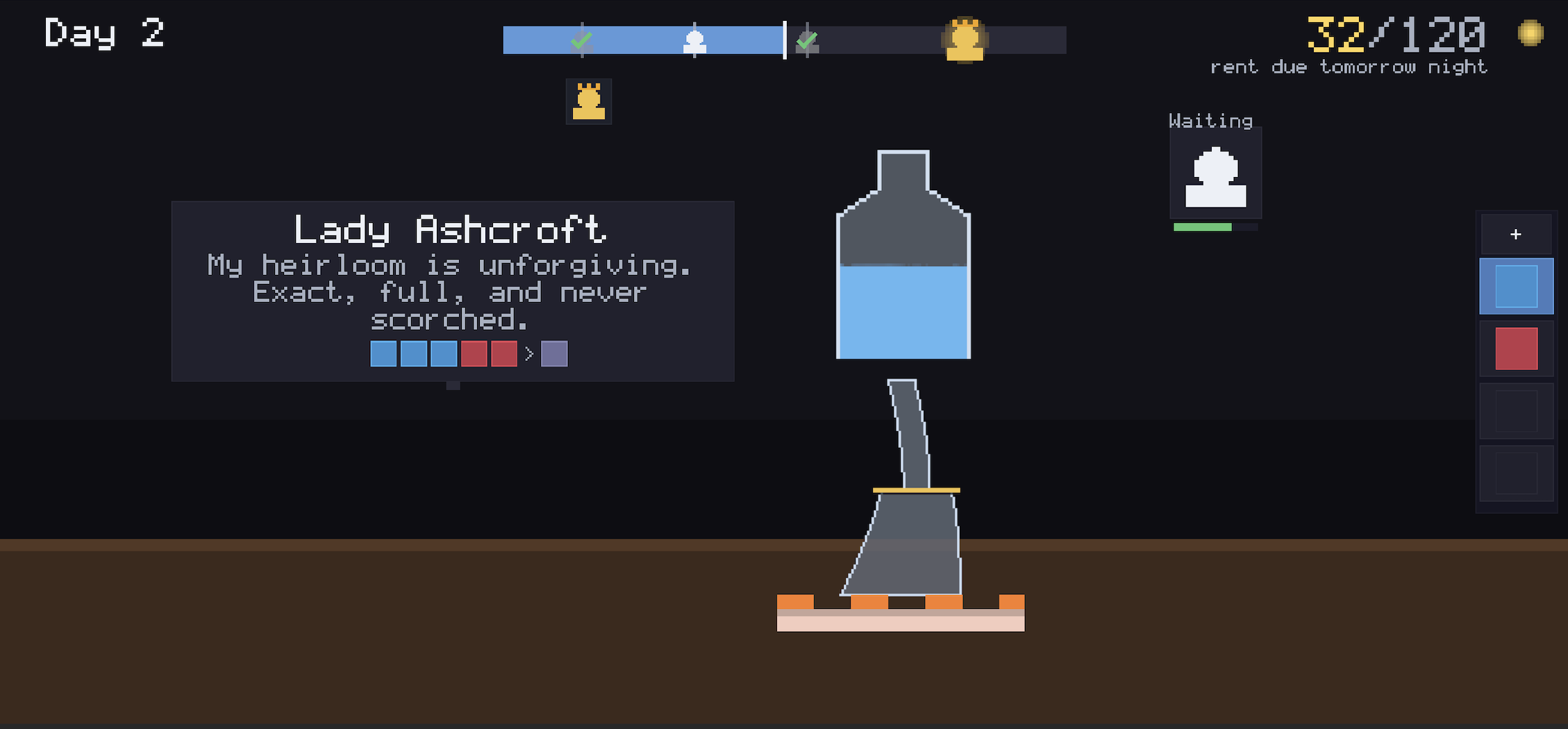 Alcherogue customer requesting an exact potion blend